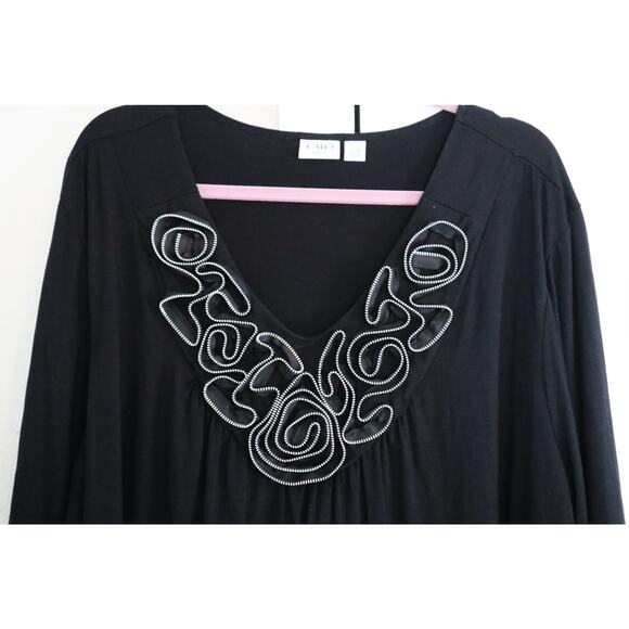 Cato Black Blouse Beaded Embellished VNeck 3/4 Sleeve Party Evening Plus 26W/28W - Picture 3 of 8